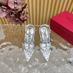 ROCKSTUD  -EFFECT PUMP WITH MATCHING STRAPS AND STUDS 95 MM SILVER CALFSKIN AND MESH