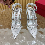 ROCKSTUD  -EFFECT PUMP WITH MATCHING STRAPS AND STUDS 95 MM SILVER CALFSKIN AND MESH