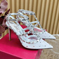 ROCKSTUD  -EFFECT PUMP WITH MATCHING STRAPS AND STUDS 95 MM SILVER CALFSKIN AND MESH