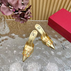 HIGH PUMP MULE 80MM GOLD CALFSKIN