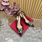 VLOGO SIGNATURE BLACK CALFSKIN SLINGBACK PUMP 80 MM