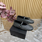 Alaia Strass Ballet Flats In Black Calfskin With Fleece Lining 926043