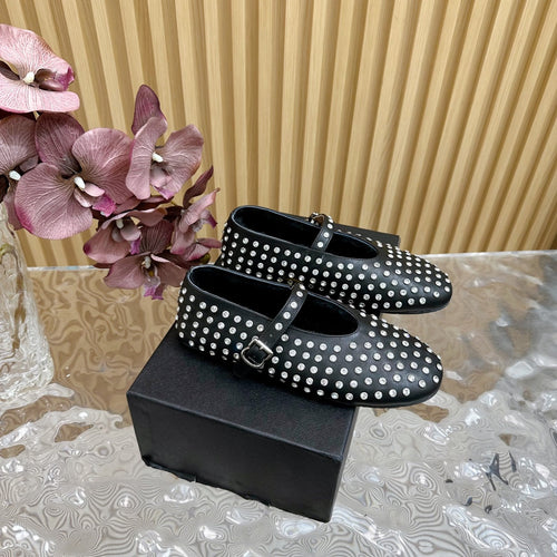 Alaia Strass Ballet Flats In Black Calfskin With Fleece Lining 926043