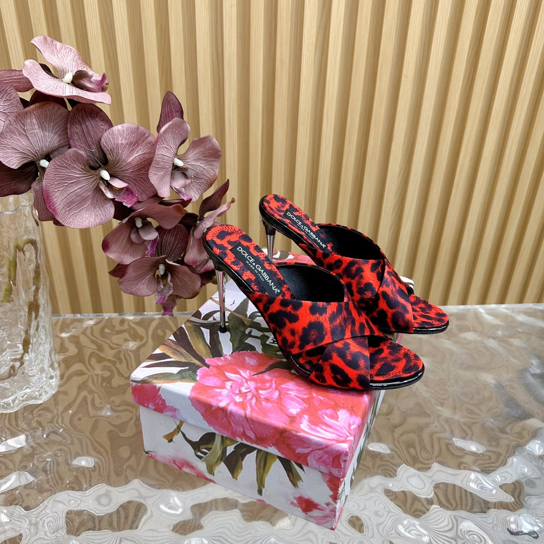DC Keira Open-Toe Mules Red Leopard-Print & Sheepskin 925997