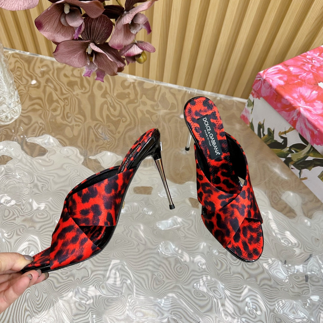 DC Keira Open-Toe Mules Red Leopard-Print & Sheepskin 925997