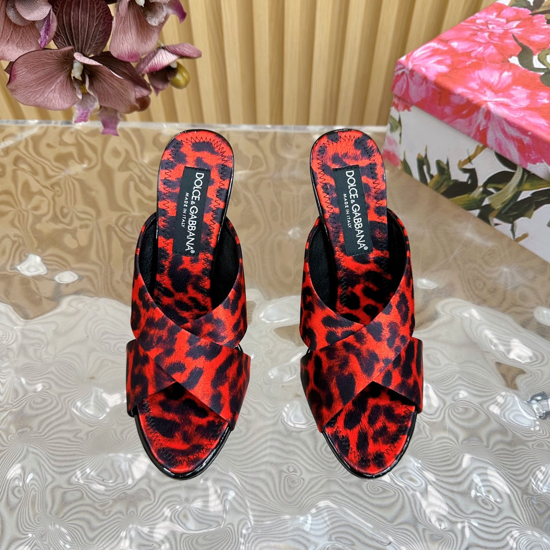 DC Keira Open-Toe Mules Red Leopard-Print & Sheepskin 925997