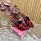 DC Keira Open-Toe Mules Red Leopard-Print & Sheepskin 925997