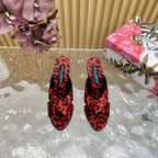 DC Keira Open-Toe Mules Red Leopard-Print & Sheepskin 925997