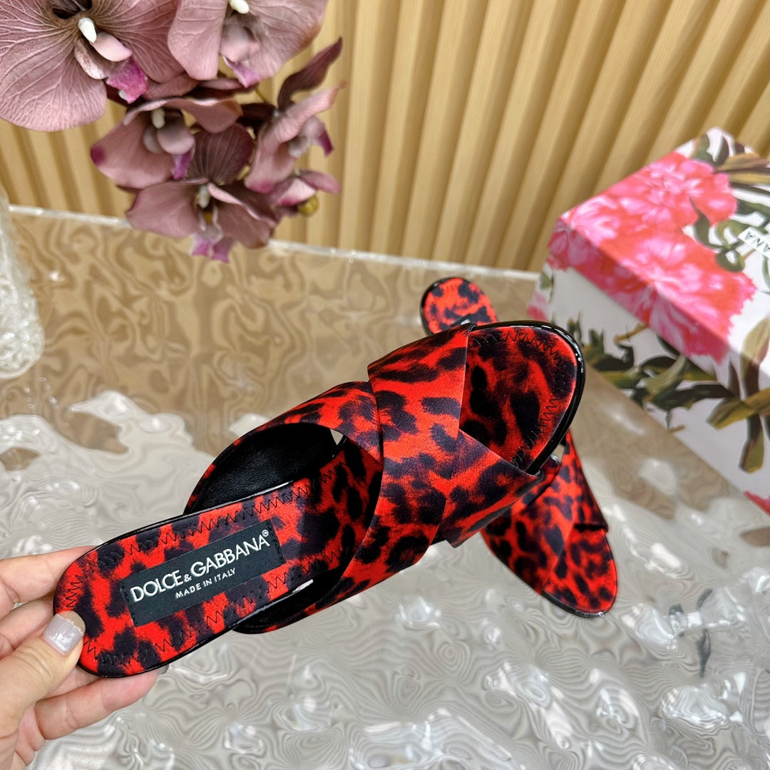 DC Keira Open-Toe Mules Red Leopard-Print & Sheepskin 925997