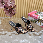 DC Keira Open-Toe Mules Brown Leopard-Print & Sheepskin 925999