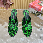 DC Keira Open-Toe Mules Green Leopard-Print & Sheepskin 926001