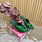 DC Keira Open-Toe Mules Green Leopard-Print & Sheepskin 926001