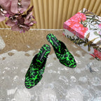 DC Keira Open-Toe Mules Green Leopard-Print & Sheepskin 926001
