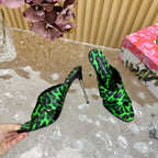 DC Keira Open-Toe Mules Green Leopard-Print & Sheepskin 926001