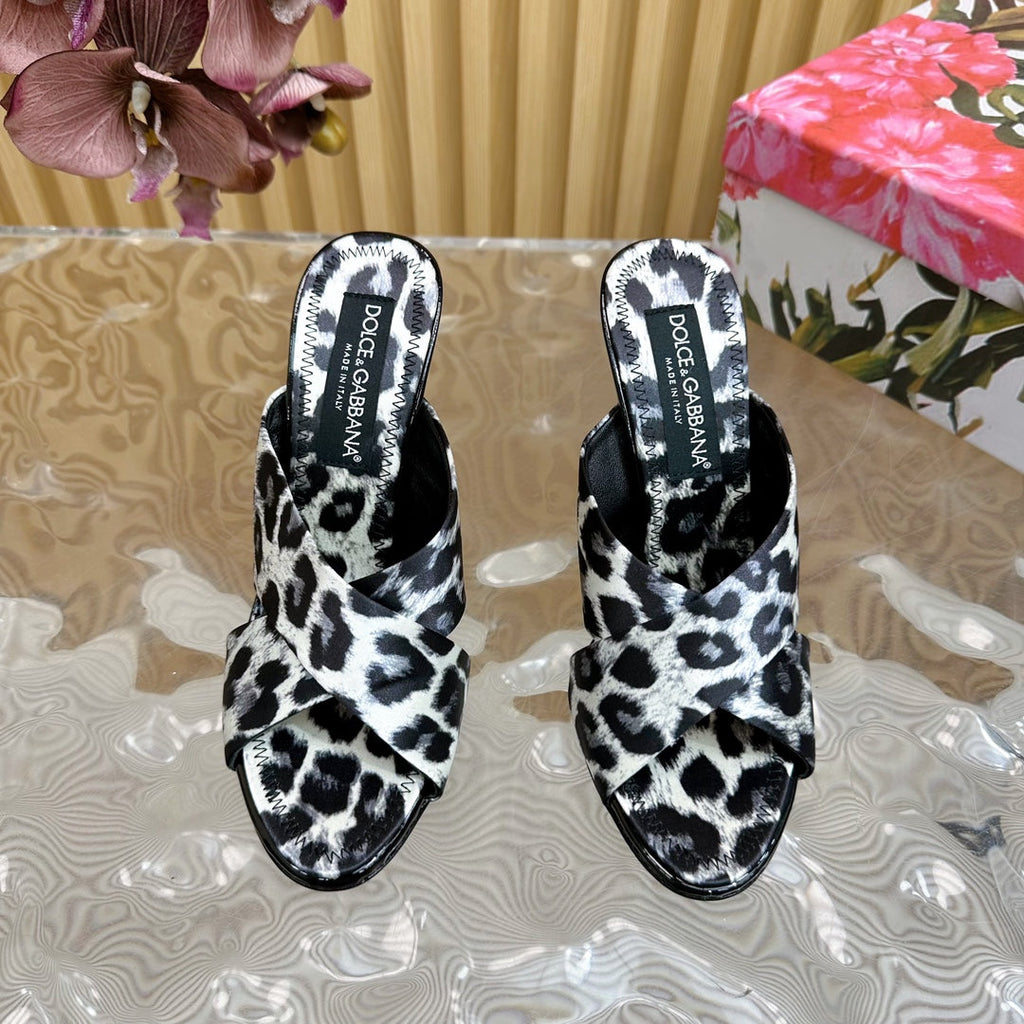 DC Keira Open-Toe Mules White Leopard-Print & Sheepskin 926003