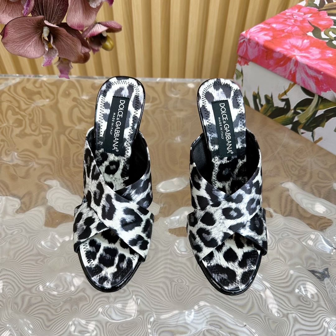 DC Keira Open-Toe Mules White Leopard-Print & Sheepskin 926003