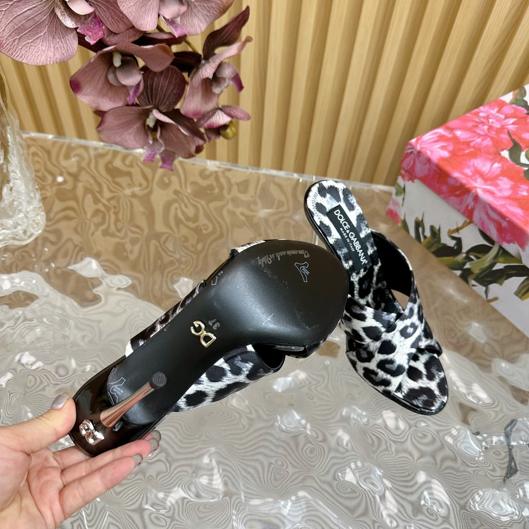 DC Keira Open-Toe Mules White Leopard-Print & Sheepskin 926003