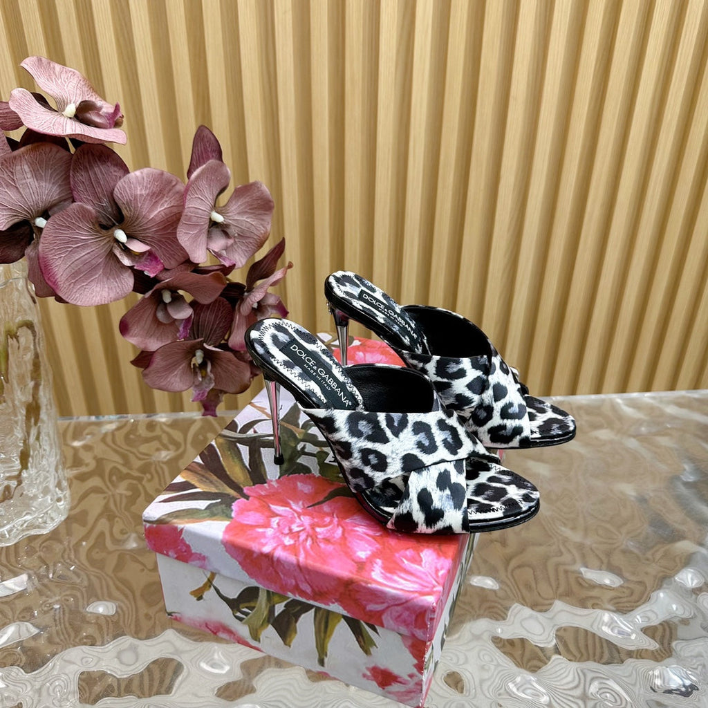 DC Keira Open-Toe Mules White Leopard-Print & Sheepskin 926003