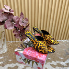 DC Keira Open-Toe Mules Yellow Leopard-Print & Sheepskin 926005