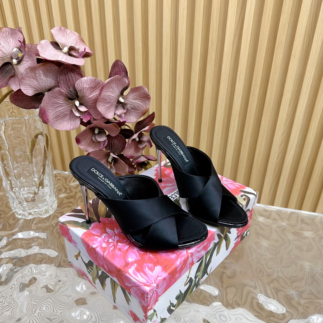 DC Keira Open-Toe Mules Black Silk & Sheepskin 926007