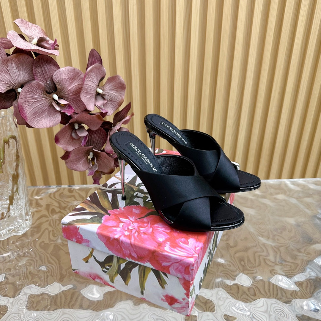 DC Keira Open-Toe Mules Black Silk & Sheepskin 926007