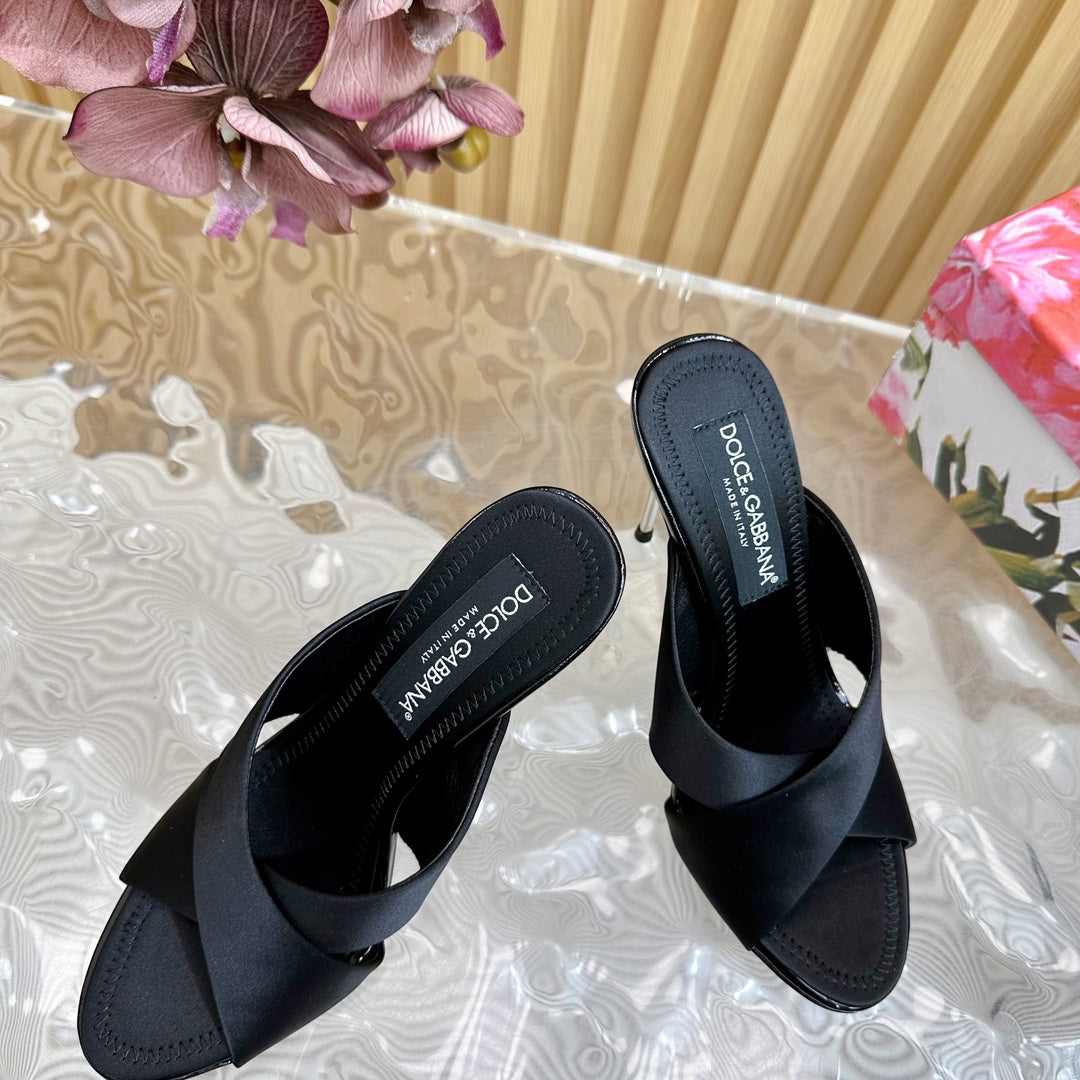 DC Keira Open-Toe Mules Black Silk & Sheepskin 926007