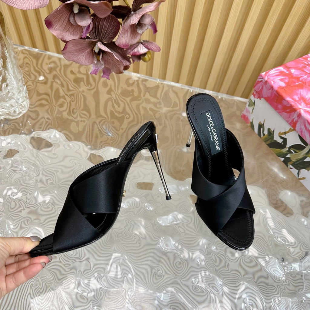 DC Keira Open-Toe Mules Black Silk & Sheepskin 926007