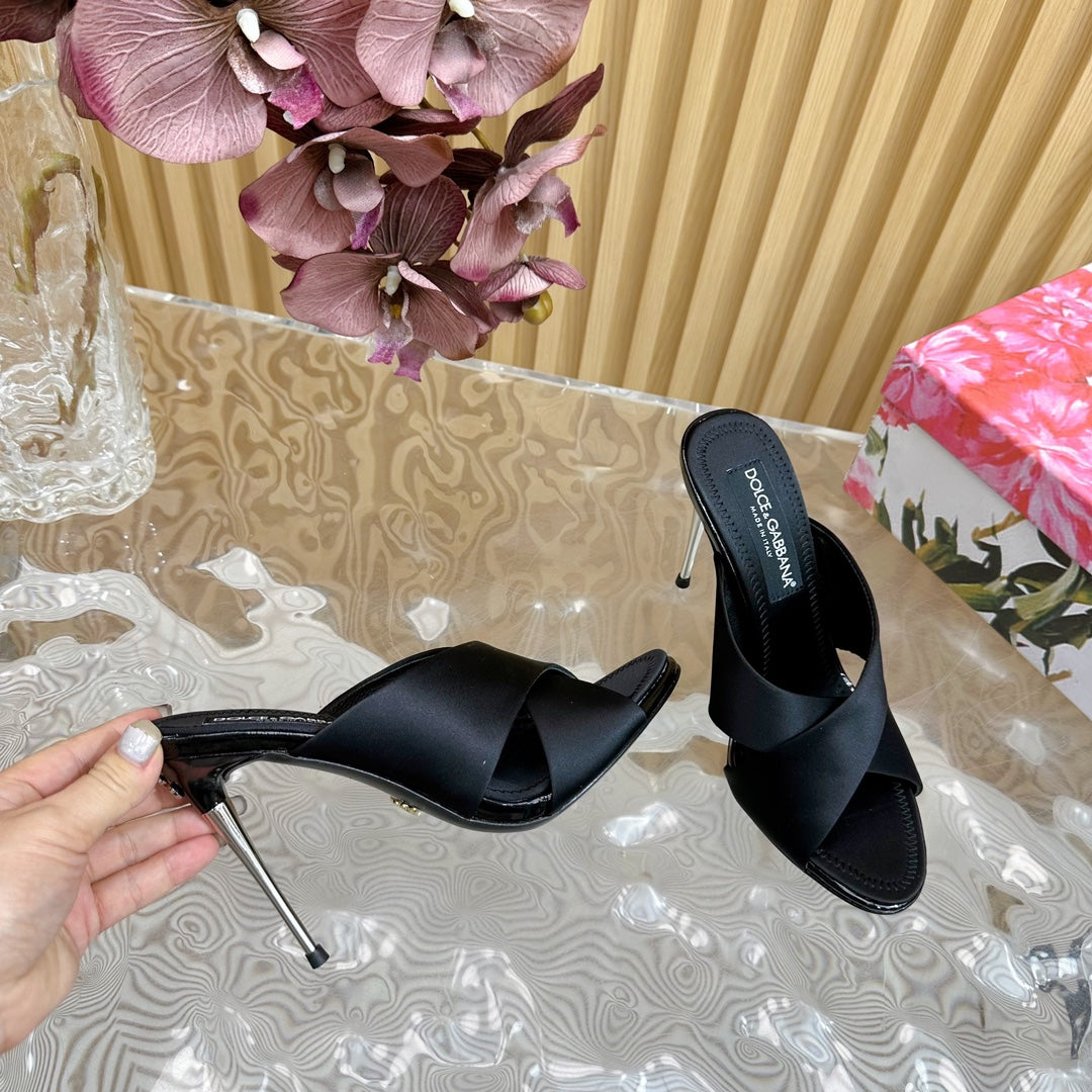 DC Keira Open-Toe Mules Black Silk & Sheepskin 926007
