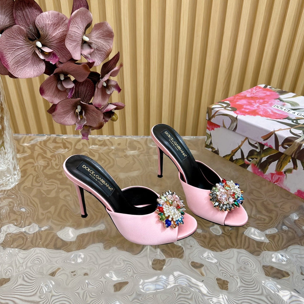 DC Rhinestone Buckle Mules Light Pink Silk & Sheepskin 926019