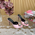 DC Rhinestone Buckle Mules Light Pink Silk & Sheepskin 926019