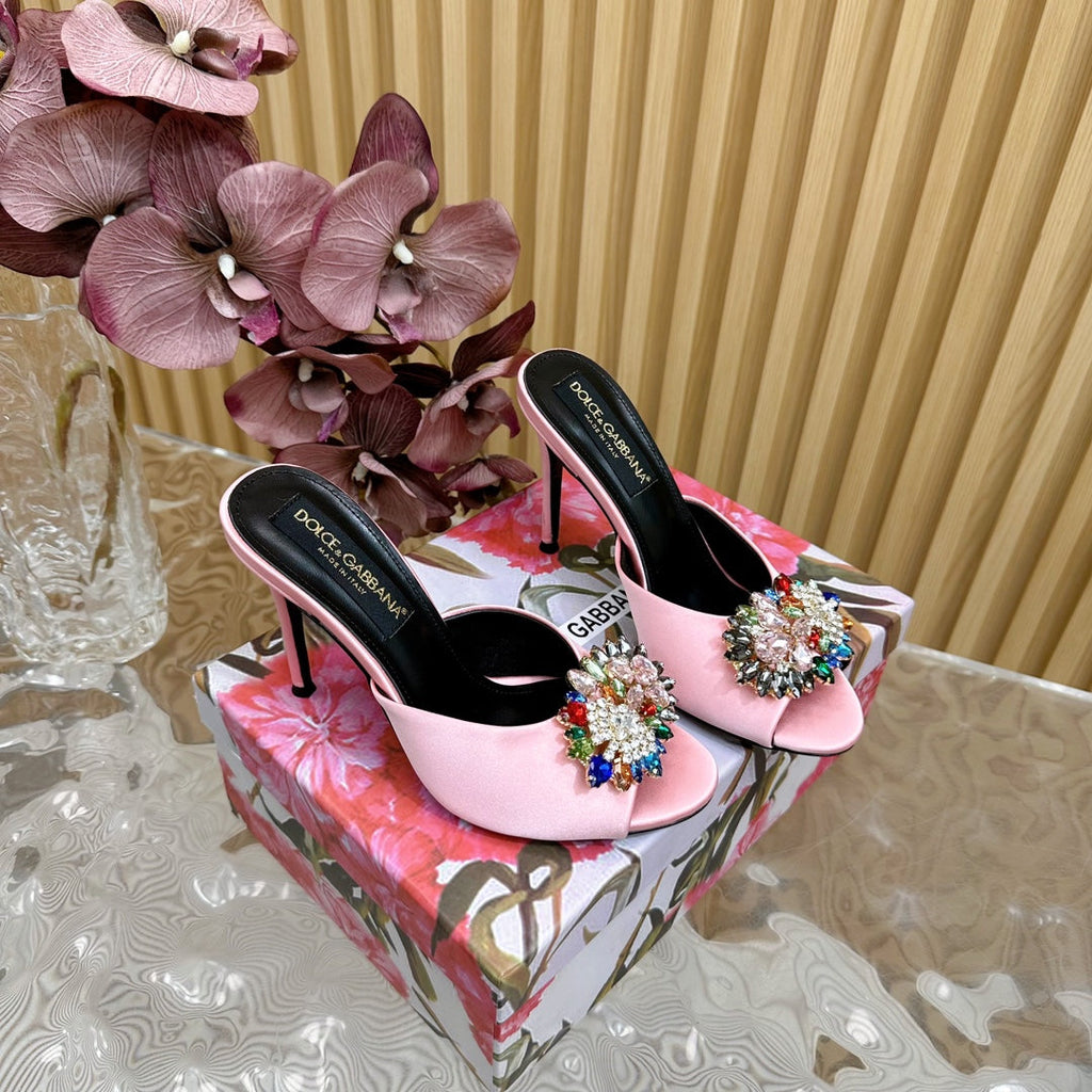 DC Rhinestone Buckle Mules Light Pink Silk & Sheepskin 926019