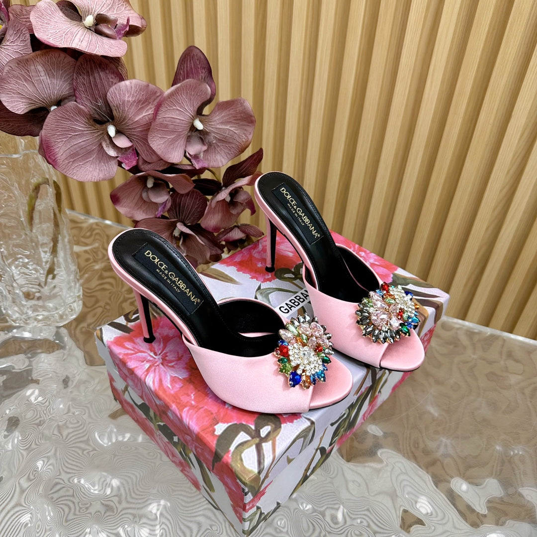 DC Rhinestone Buckle Mules Light Pink Silk & Sheepskin 926019
