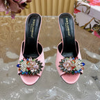 DC Rhinestone Buckle Mules Light Pink Silk & Sheepskin 926019