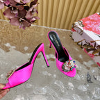 DC Rhinestone Buckle Mules Fuchsia Silk & Sheepskin 926020