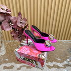 DC Rhinestone Buckle Mules Fuchsia Silk & Sheepskin 926020