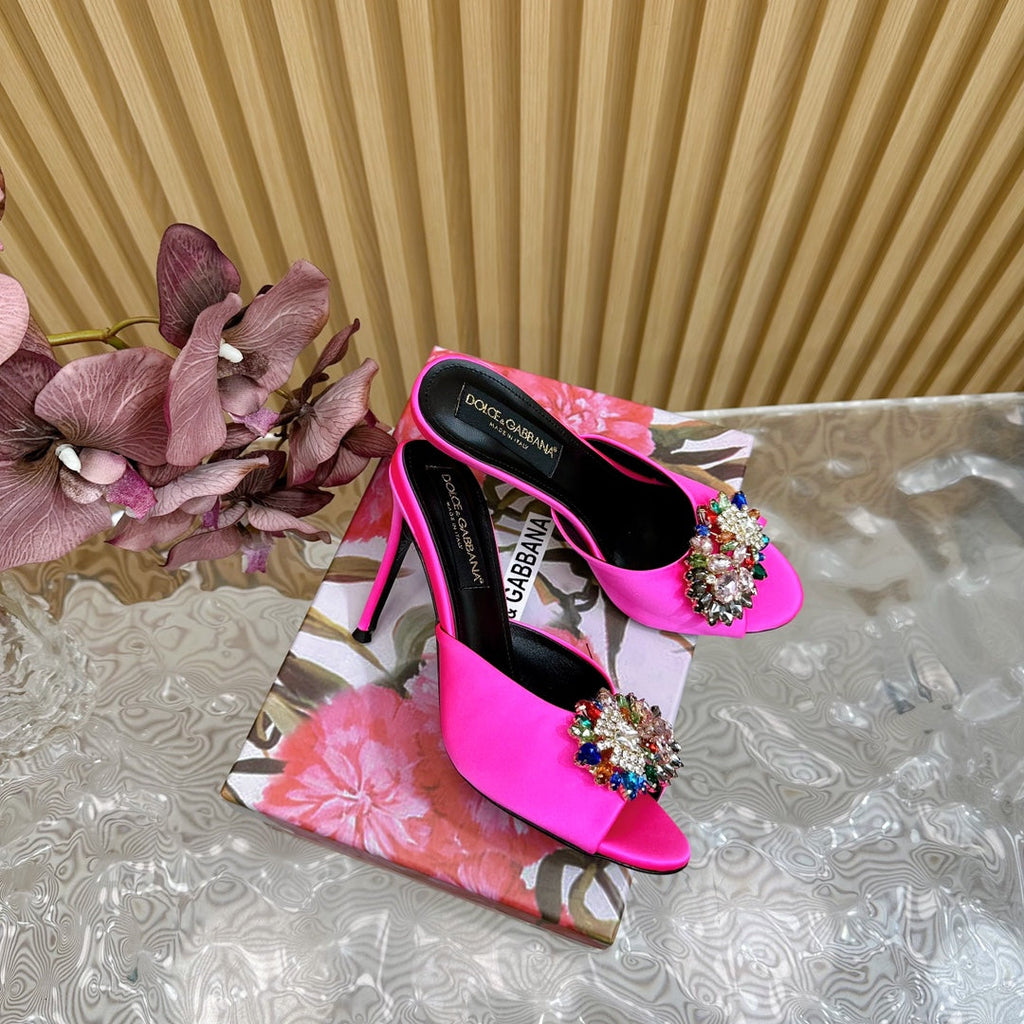 DC Rhinestone Buckle Mules Fuchsia Silk & Sheepskin 926020