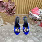 DC Rhinestone Buckle Mules Blue Silk & Sheepskin 926024