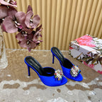 DC Rhinestone Buckle Mules Blue Silk & Sheepskin 926024
