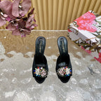 DC Rhinestone Buckle Mules Black Suede & Sheepskin 926025