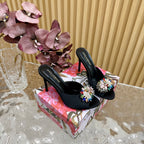 DC Rhinestone Buckle Mules Black Suede & Sheepskin 926025