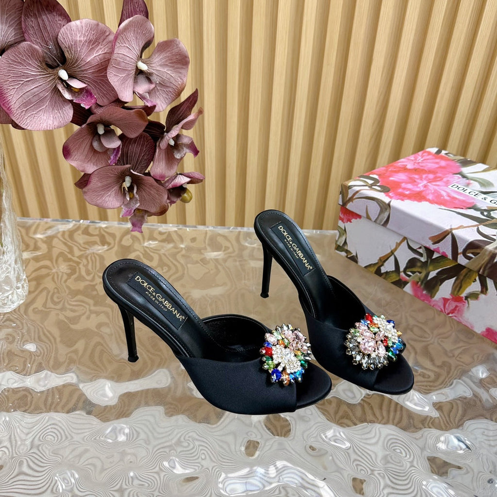 DC Rhinestone Buckle Mules Black Suede & Sheepskin 926025
