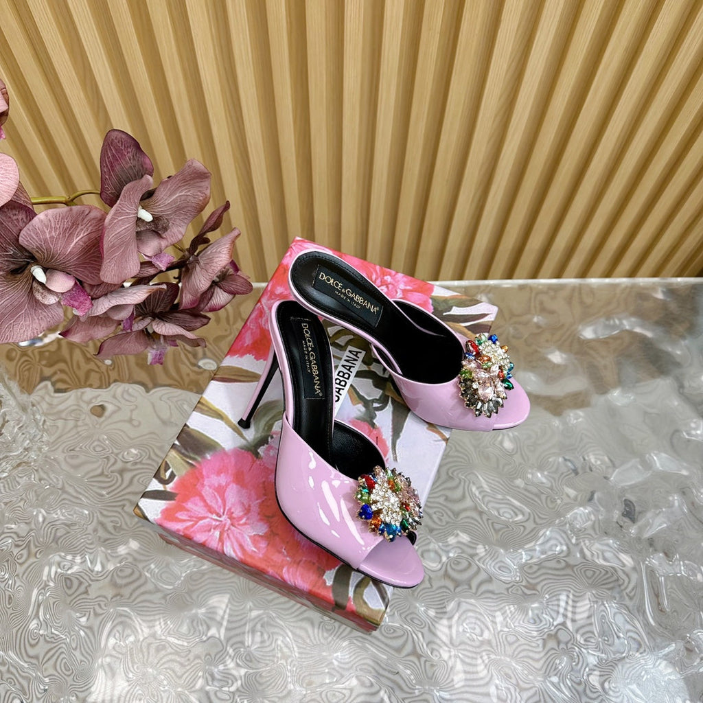DC Rhinestone Buckle Mules Pink Silk & Sheepskin 926028
