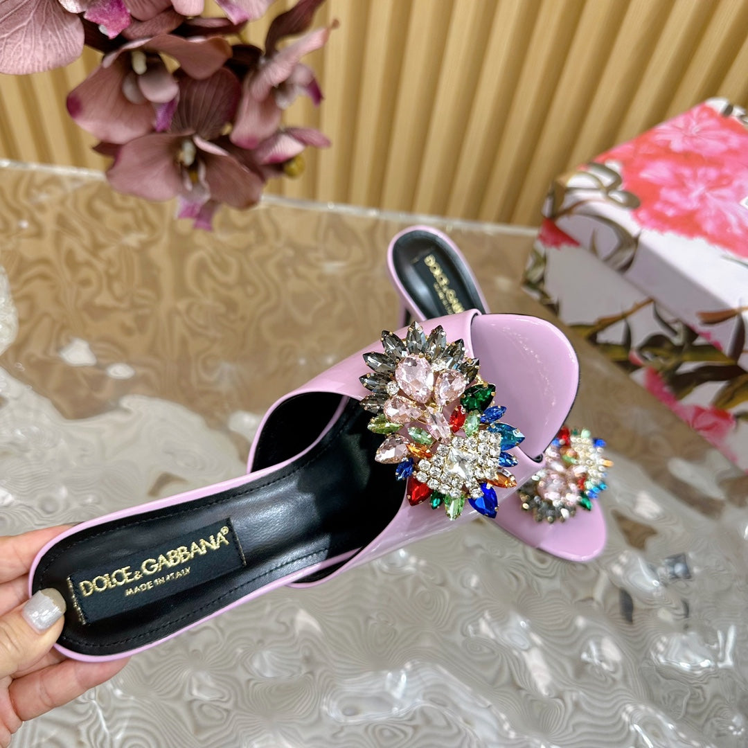 DC Rhinestone Buckle Mules Pink Silk & Sheepskin 926028