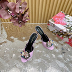 DC Rhinestone Buckle Mules Pink Silk & Sheepskin 926028