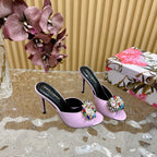 DC Rhinestone Buckle Mules Pink Silk & Sheepskin 926028