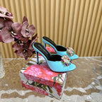 DC Rhinestone Buckle Mules Clear Blue Silk & Sheepskin 926029