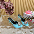 DC Rhinestone Buckle Mules Clear Blue Silk & Sheepskin 926029
