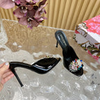 DC Rhinestone Buckle Mules Black Silk & Sheepskin 926030
