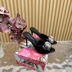 DC Rhinestone Buckle Mules Black Silk & Sheepskin 926030