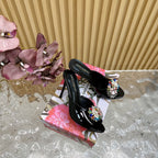 DC Rhinestone Buckle Mules Black Silk & Sheepskin 926030